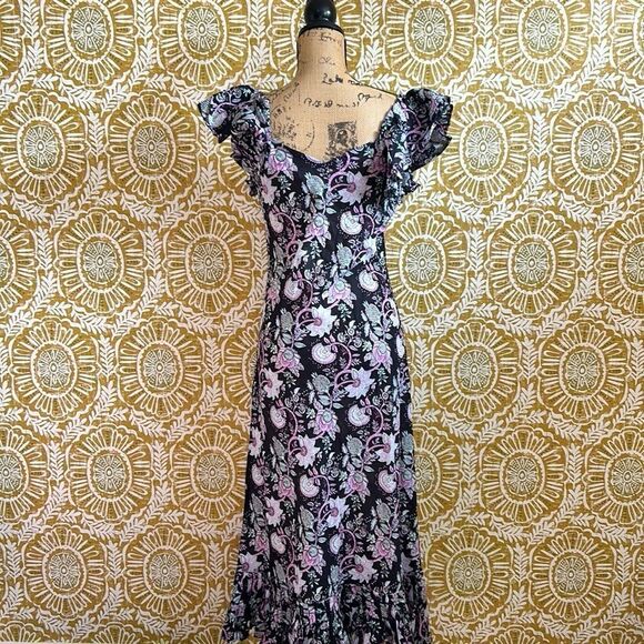 NWT MILLE Klara Floral Ruffle Cotton Midi/Maxi Dress in Tropical Night size S - Picture 11 of 14